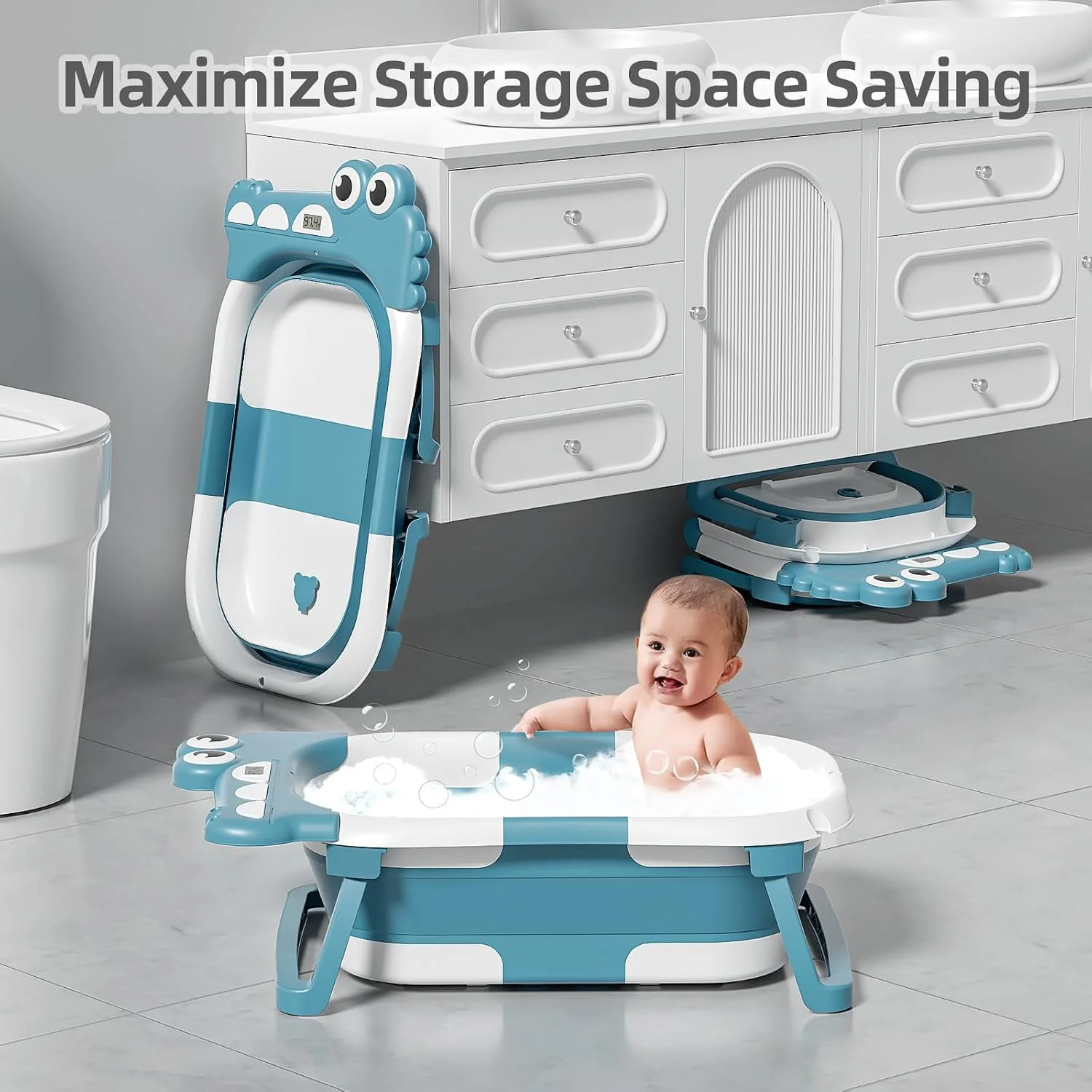 MoreFeel Bañera Plegable para Bebé con Termómetro Toalla y Cojín Modelo 4