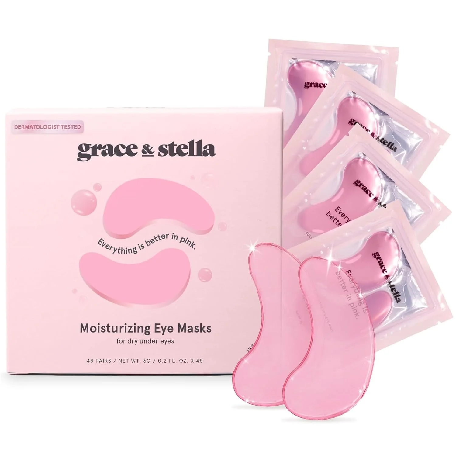 grace & stella Award Winning Under Eye Mask - Reduce Dark Circles, Puffy Eyes, Undereye Bags, Wrinkles - Gel Under Eye Patches - Birthday Gifts for Mom - Vegan Cruelty-Free (48 Pairs, Pink)
