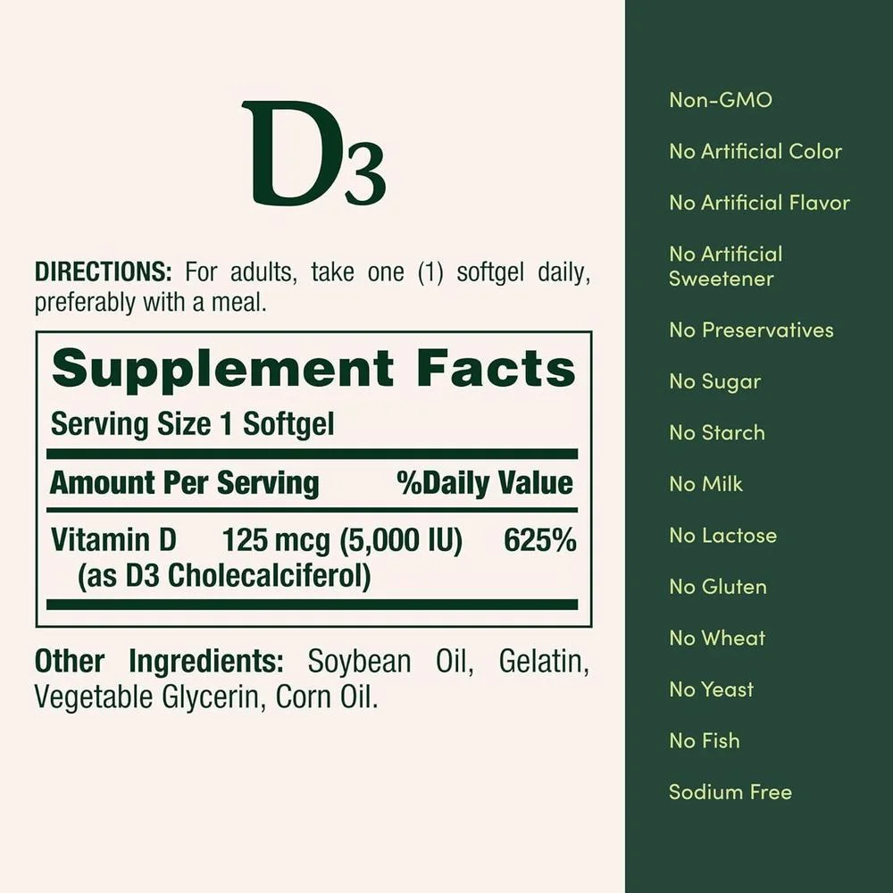Cápsulas blandas de liberación rápida de Vitamina D3 de Nature's Bounty, apoyo inmunológico, suplemento para huesos fuertes