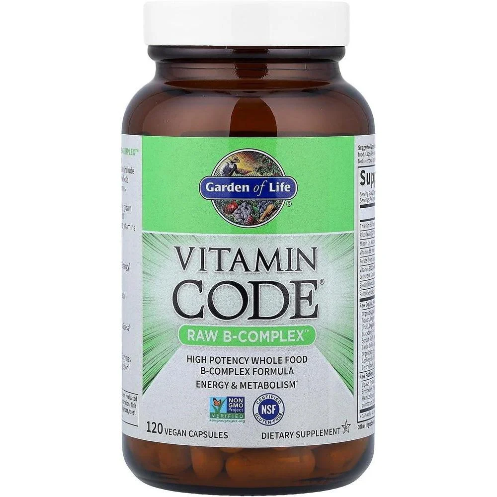 Garden of Life Complejo de vitamina B, 120 cápsulas veganas con probióticos, alta potencia B6, folato y B12 para energía