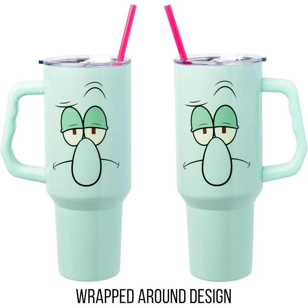 Silver Buffalo Vaso de Acero Inoxidable Calamardo con Asa y Pajilla, Diseño Térmico
