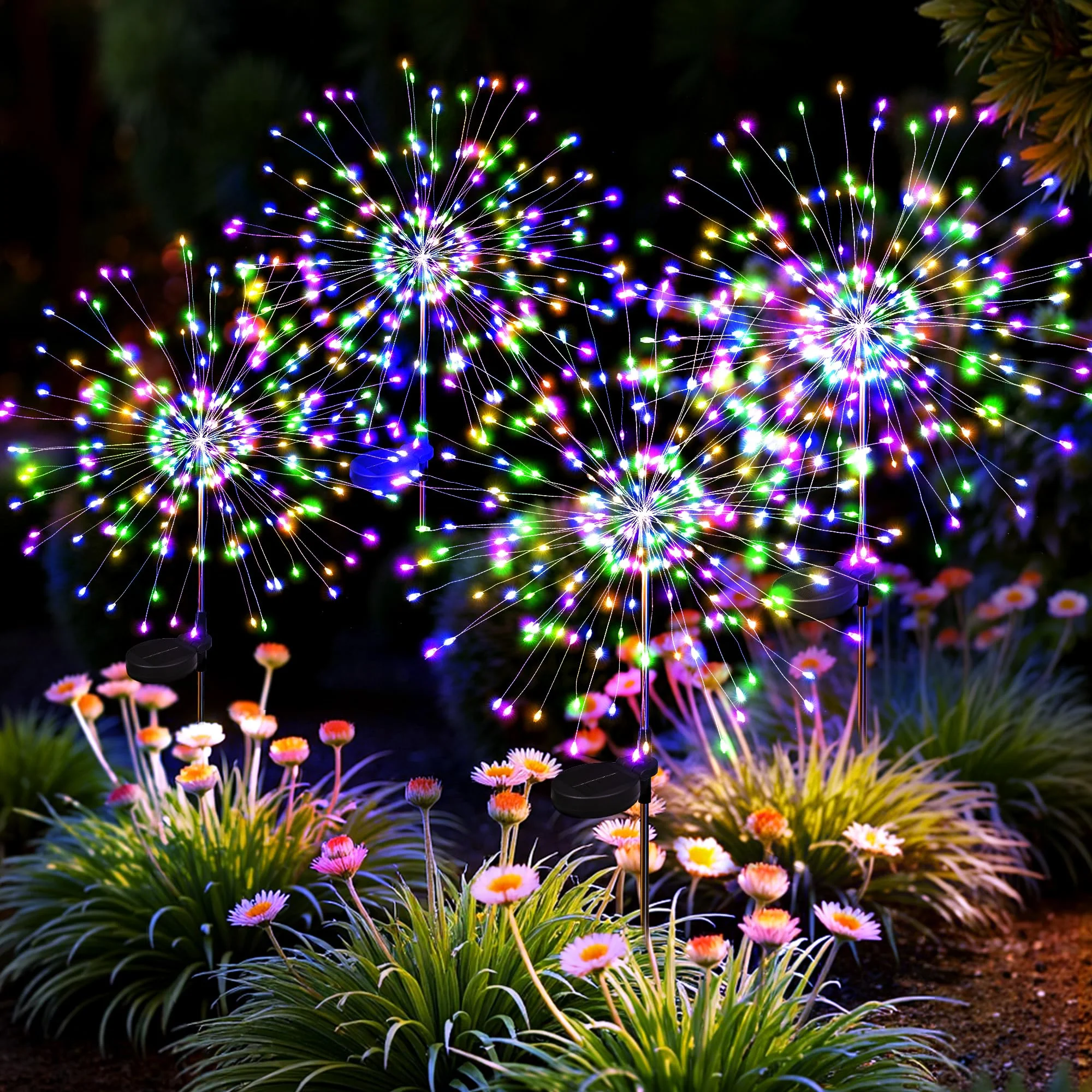 Estacas solares para jardín Suncket 4 piezas luz multicolor fuegos artificiales