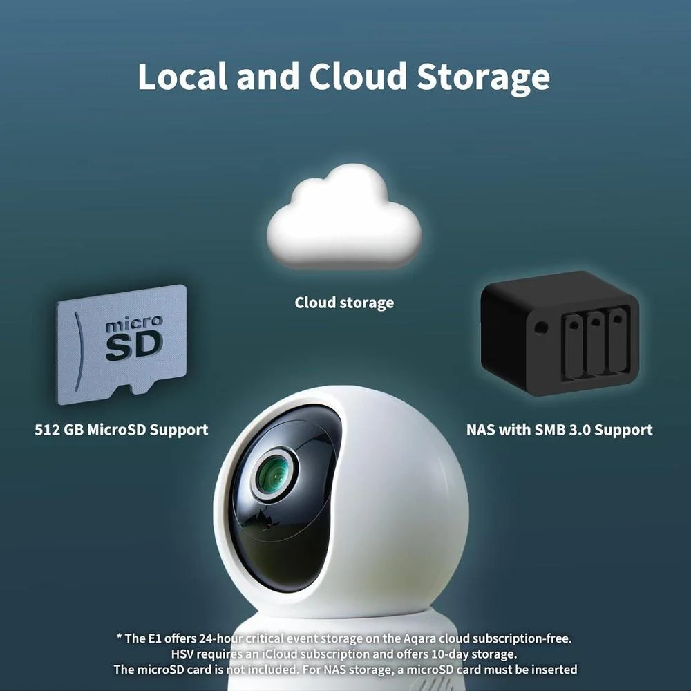 Aqara Cámara de seguridad E1 con visión 2K, panorámica, audio bidireccional, visión nocturna, compatible con HomeKit y Alexa