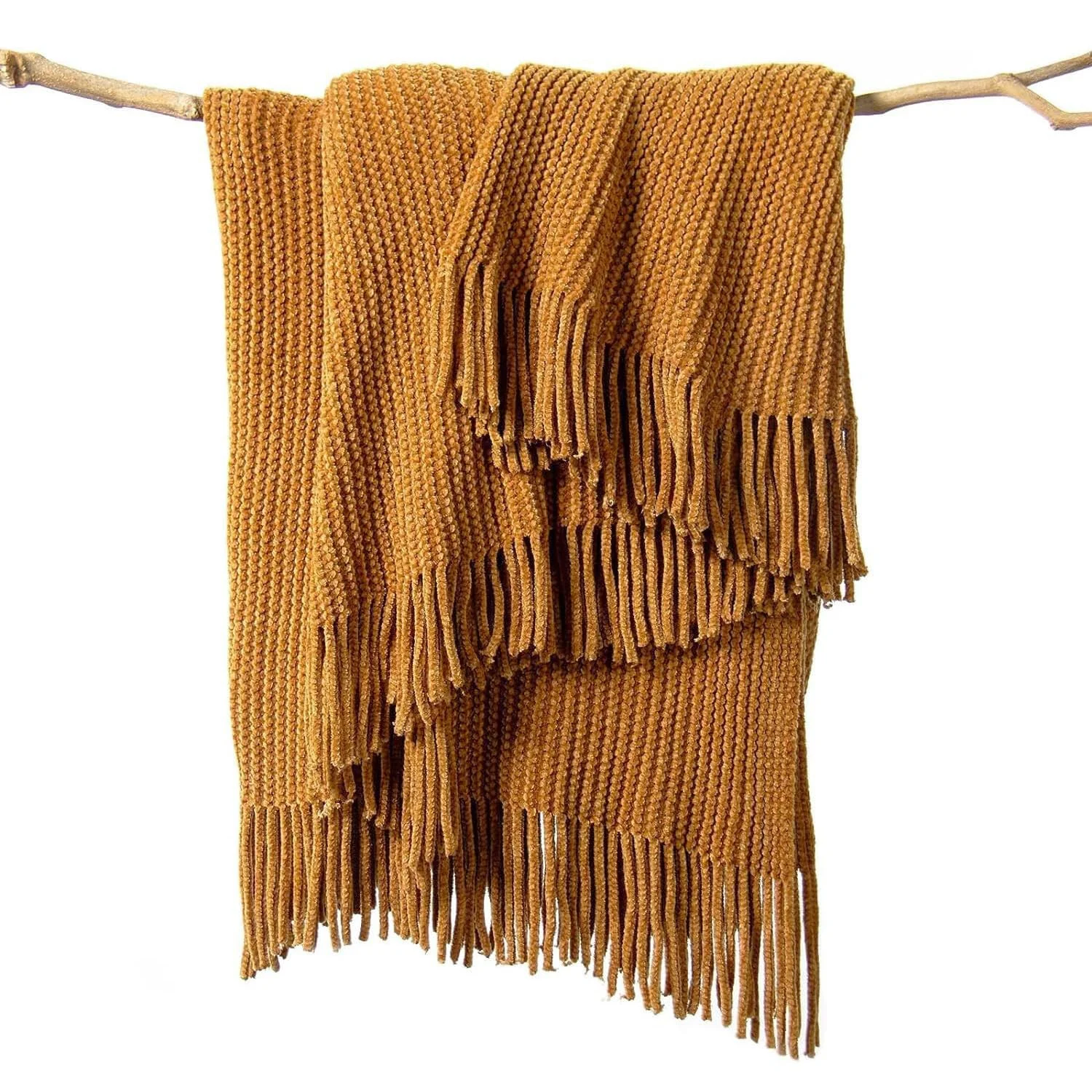 Manta Lifein Throw Blanket tejida chenille marrón dorado 50 x 60 pulgadas