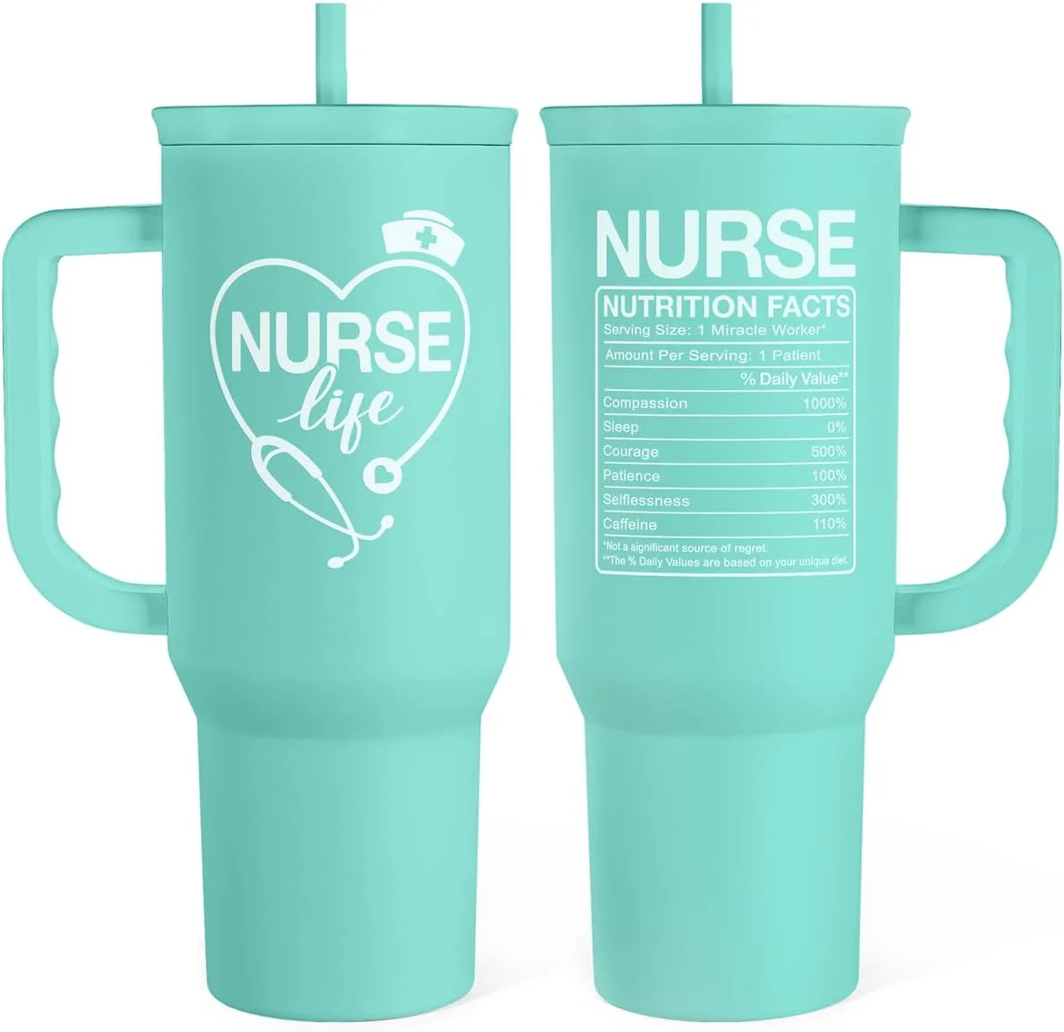 SANDJEST Nurse Gift Tumbler 40oz with Handle and Straw – Nutrition Facts Insulated Stainless Steel Travel Coffee Mug for Nursing Friends - Gifts for Nurse Week, Appreciation, Birthday, Christmas
