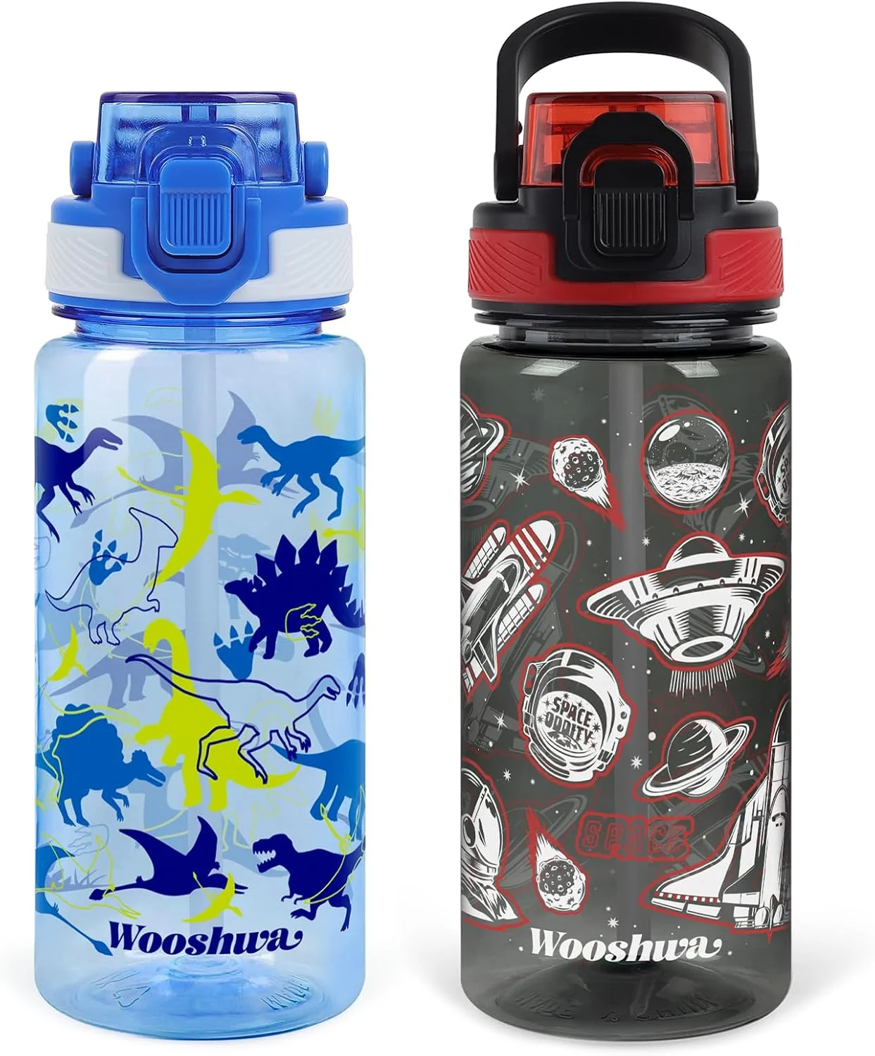Botella de agua Omedecal 20 oz para niños con diseño Dinosaurio/Nave Espacial