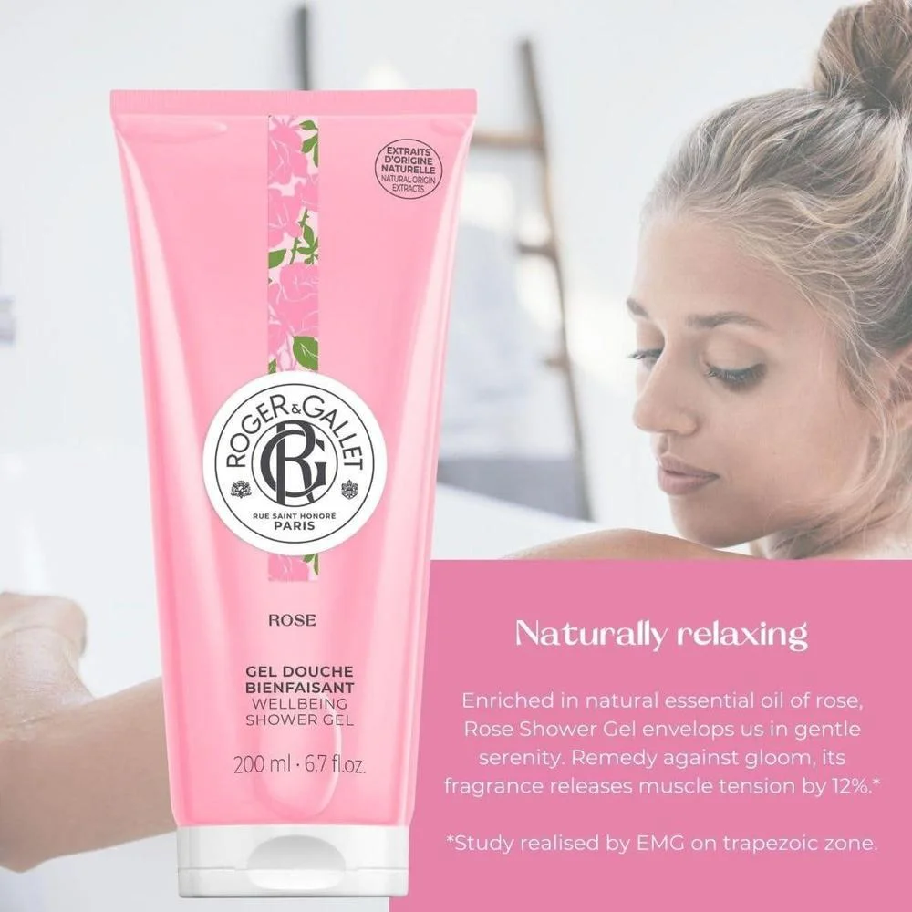 Gel de ducha hidratante Roger & Gallet con aloe vera y aroma de rosa, para piel sensible, sin sulfatos