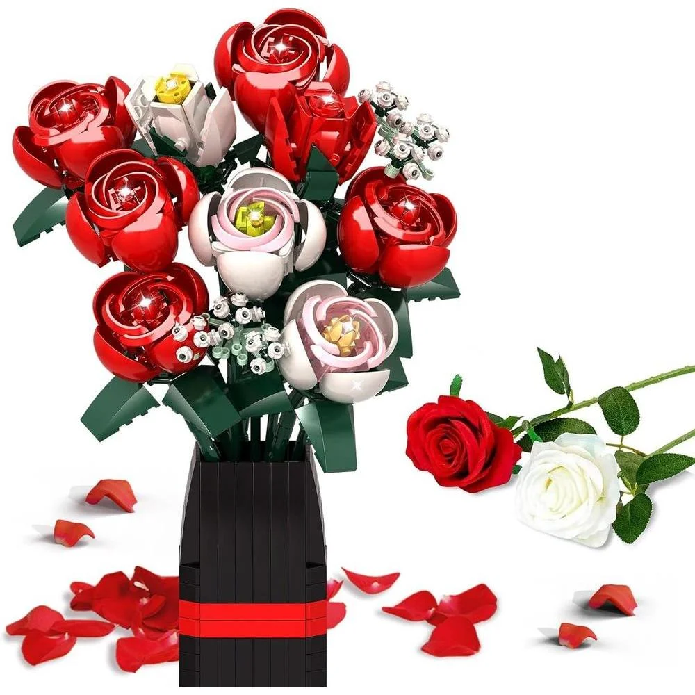 Kit de Ramo de Rosas Artificiales Wideland 841 Piezas con Florero