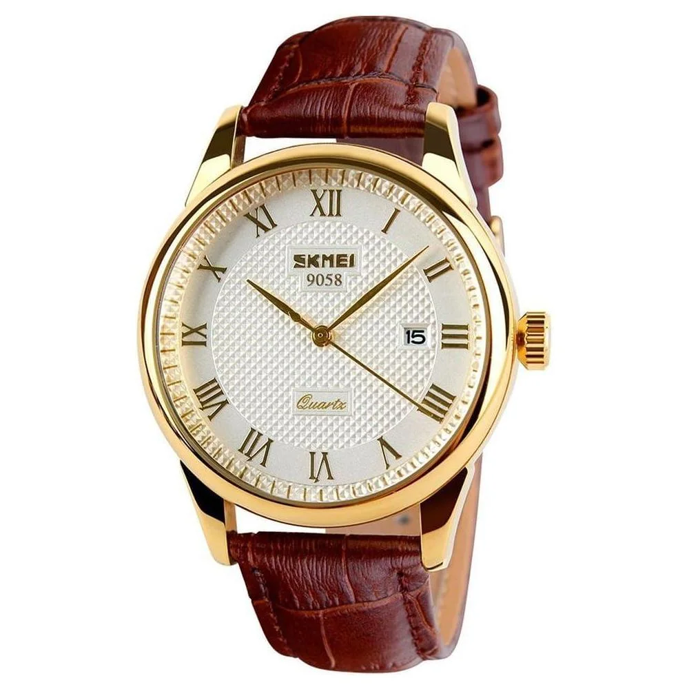 Relojes analógicos para hombre SKMEI, diseño casual de negocios, correa de cuero, resistente al agua