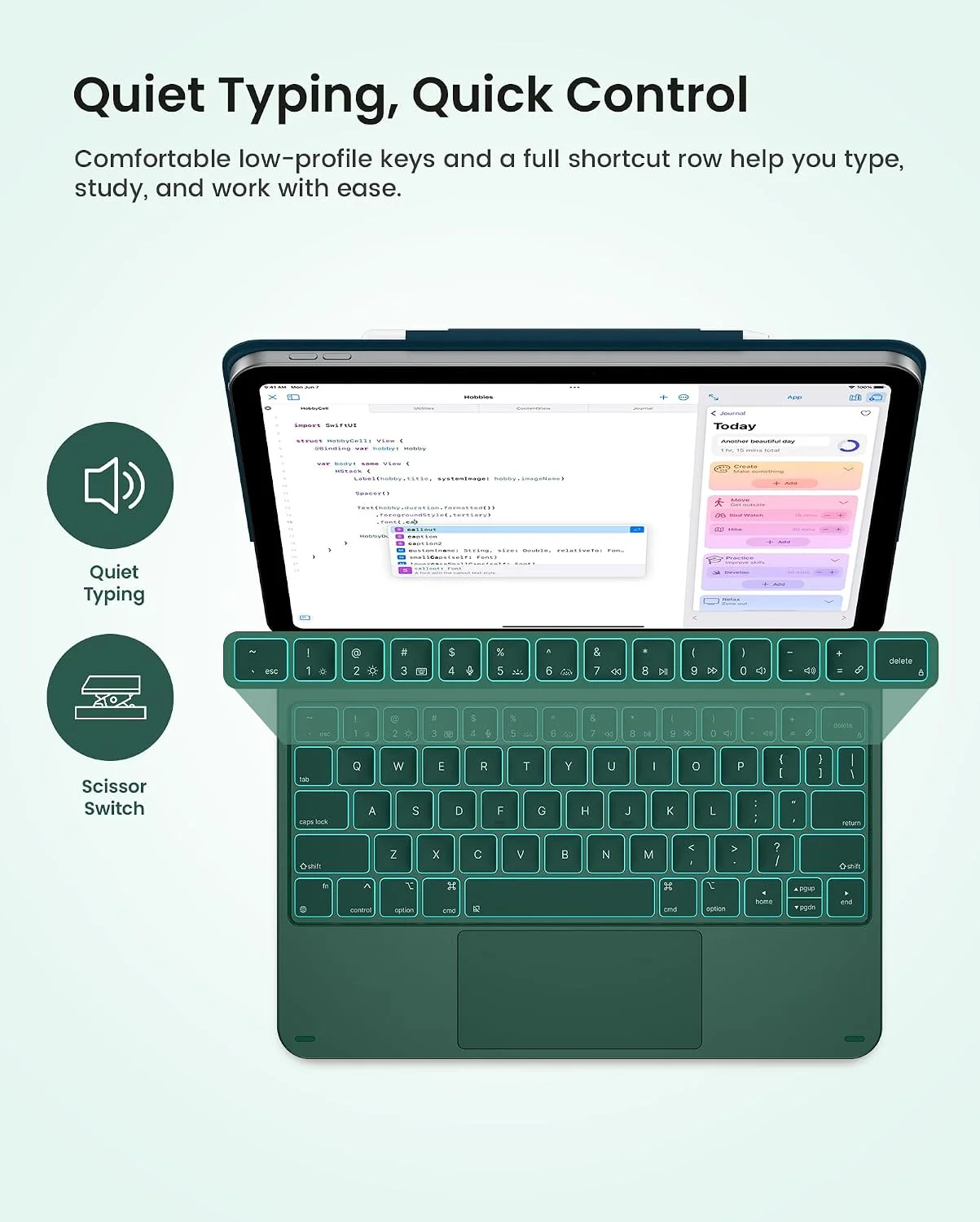 Funda con Teclado typecase Edge para iPad 11" (A16) / 10.ª Gen - Verde Medianoche