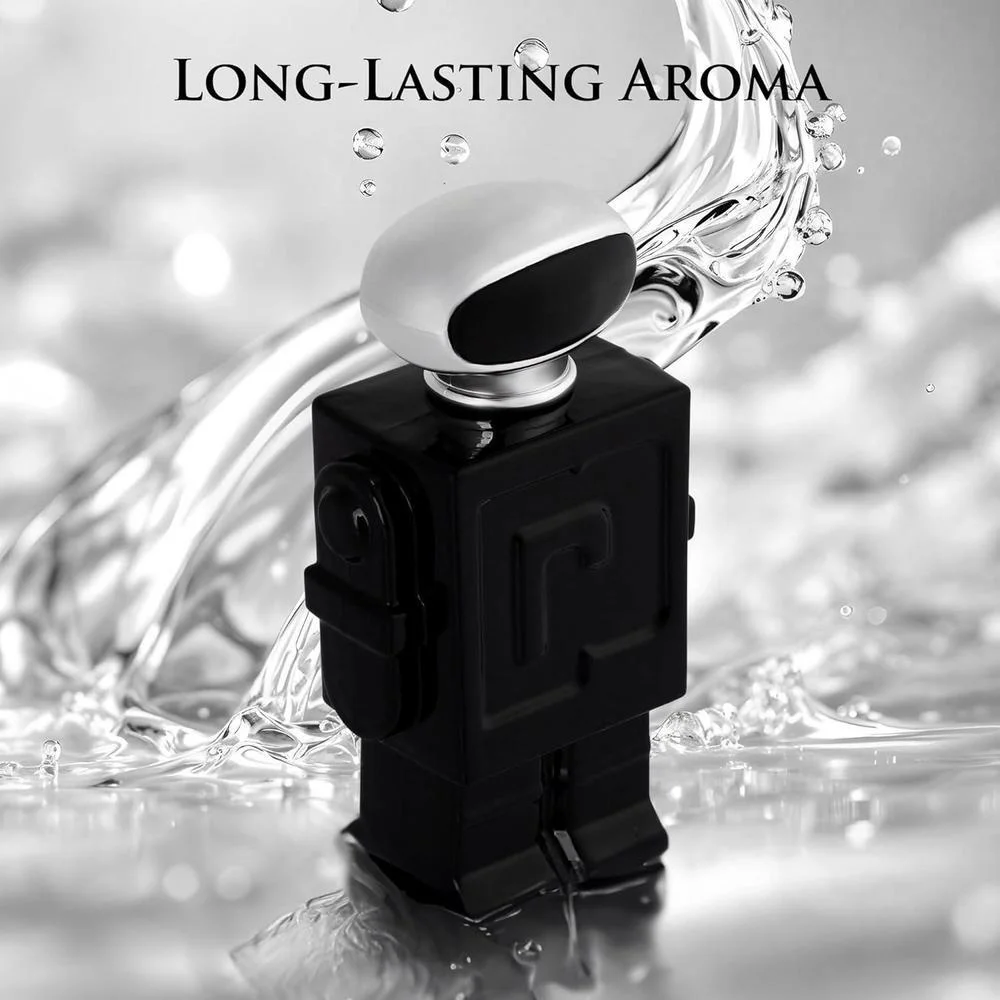 Robot Noir para hombre, fragancia fresca de madera con cardamomo, ruibarbo, bergamota, limón, vainilla y vetiver haitiano