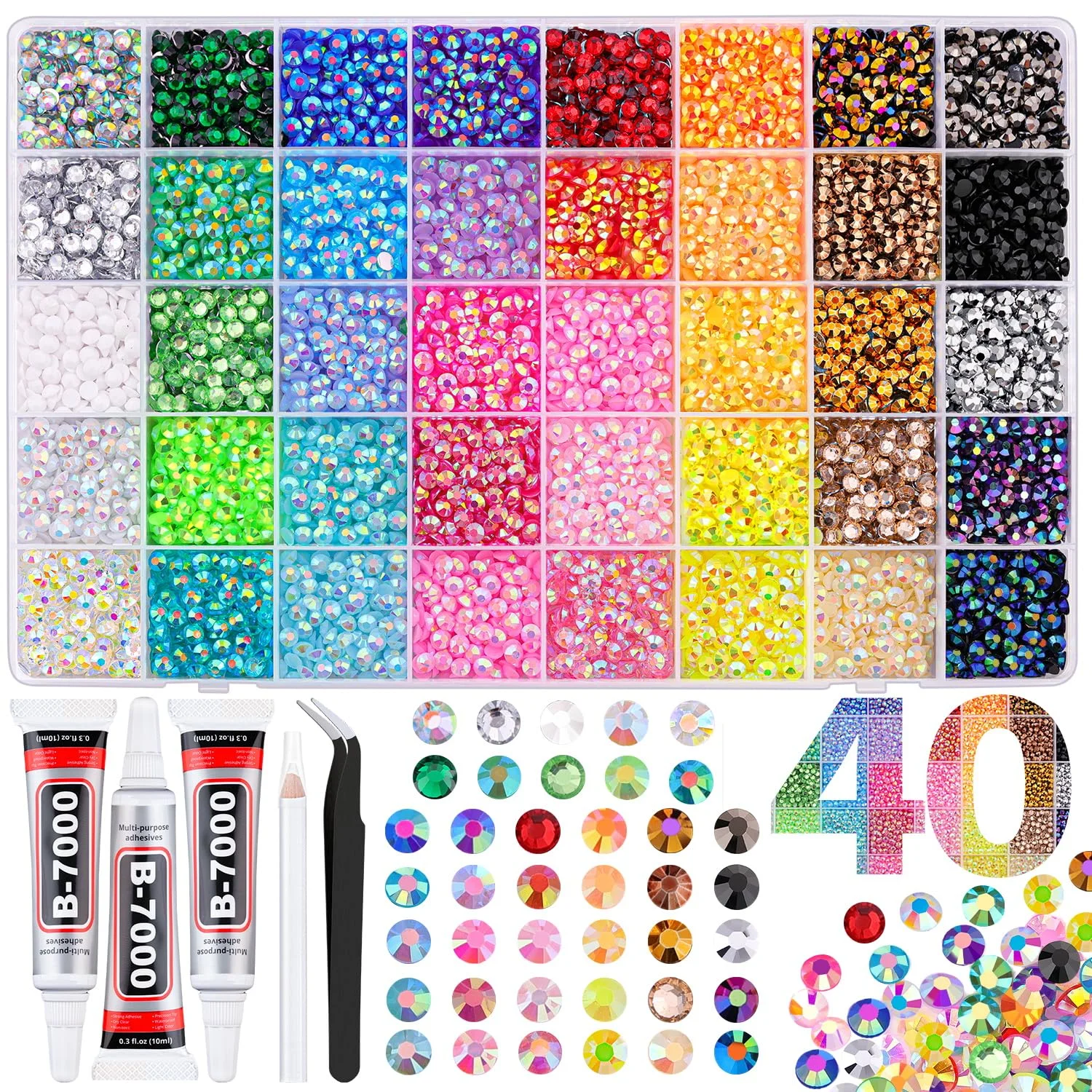 10000Pcs Resin Jelly Rhinestones for Bedazzling, 5mm Mixed-Color Flatback Gems for Diamond Art, Bedazzler Kit with 3Pcs