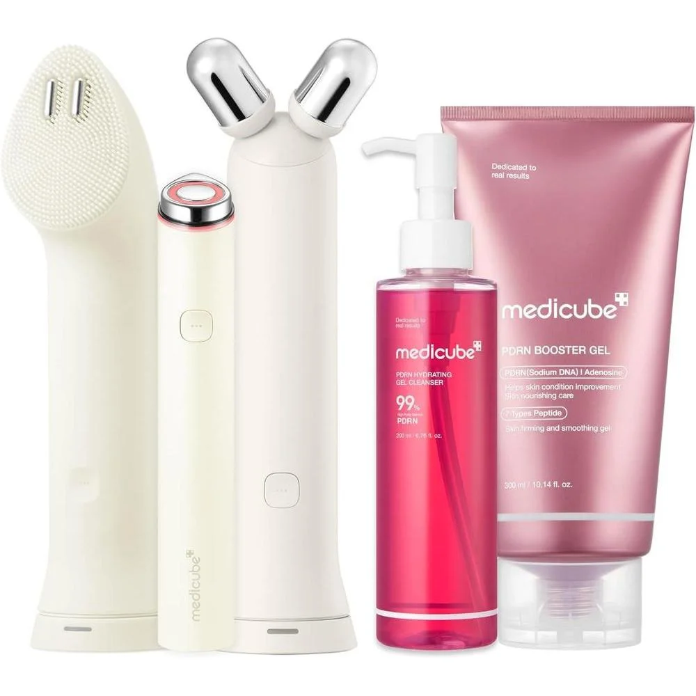 Medicube Set de Dispositivo y Cuidado de la Piel 3 en 1 Mini Booster Pro Plus con Limpiador y Gel PDRN Beige