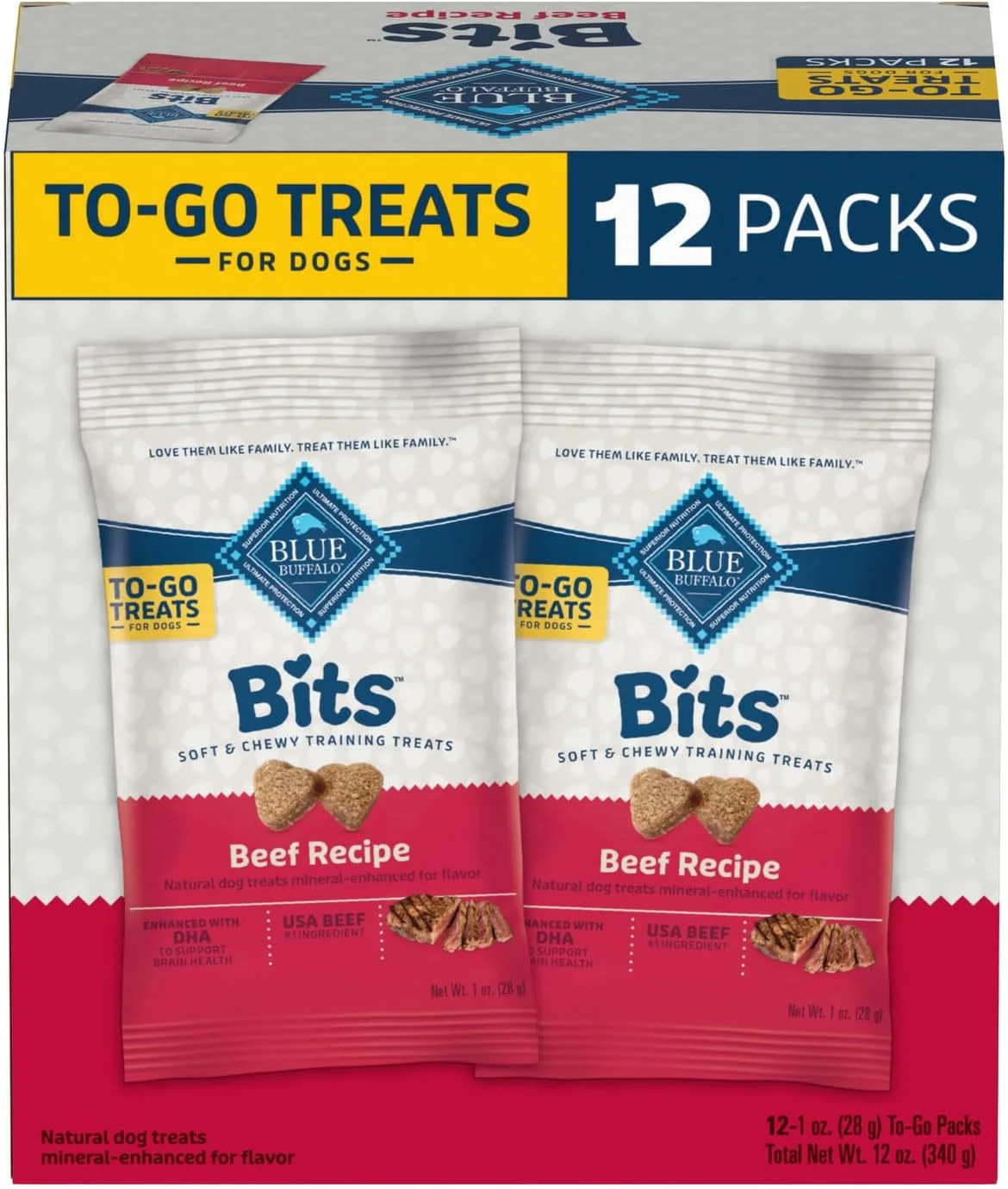 Snacks Blue Buffalo Bits Carne de Res para Perros, 12 unidades de 1 oz