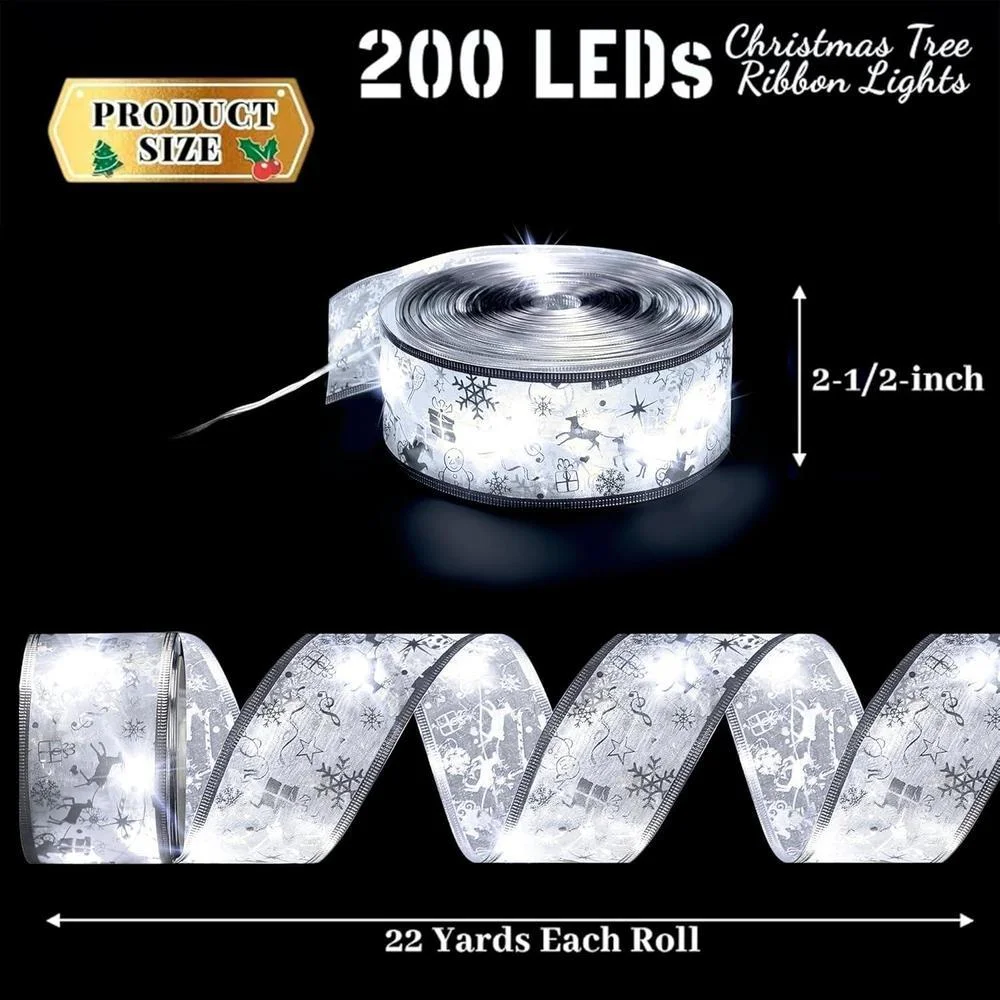 Guirnaldas luminosas LED para árbol de Navidad, 200 luces, con 8 modos de iluminación, temporizador, batería y USB