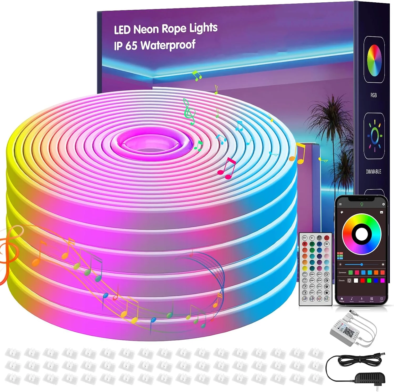 Cinta LED RGB Nbbuff 100 pies con control remoto y app