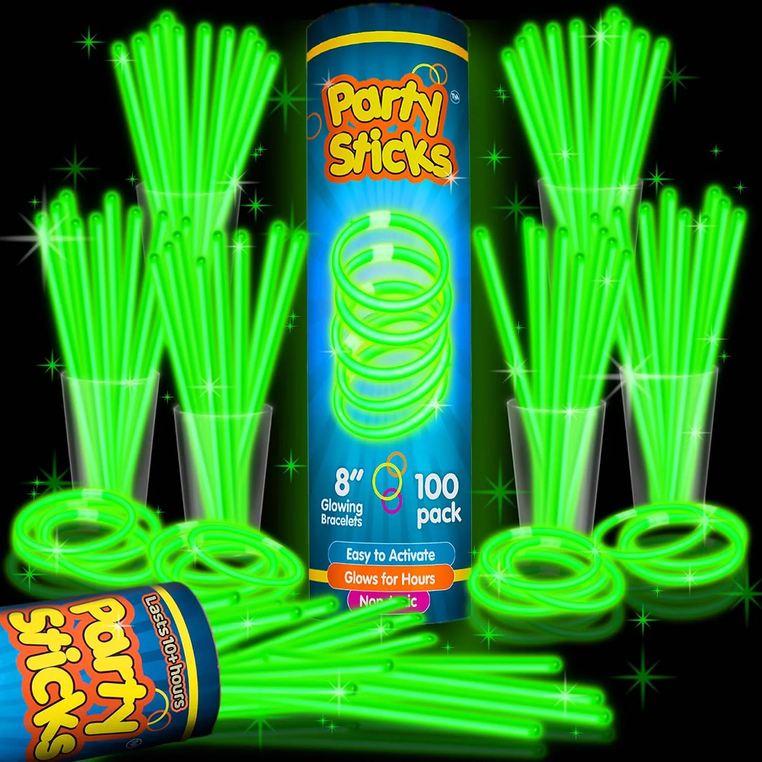 Pulseras luminosas PartySticks verde 8 pulgadas pack 100 unidades