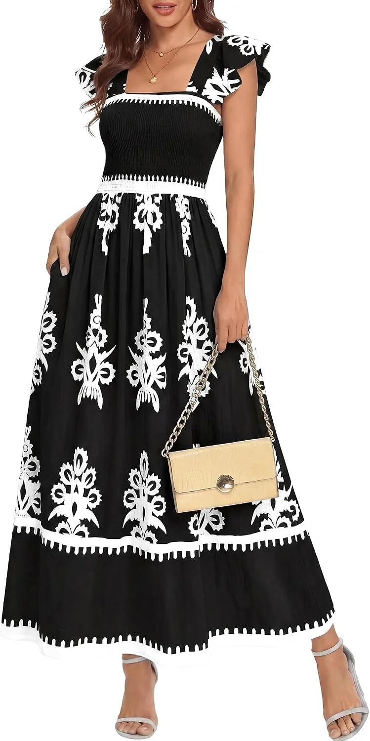 Vestido Maxi Boho BTFBM Cuadrado Floral Sin Mangas