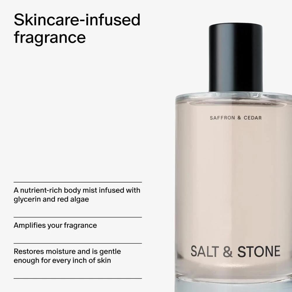 Salt & Stone Body Mist con aroma de azafrán y cedro, para cabello y cuerpo, hidratante, unisex, vegano y sin crueldad