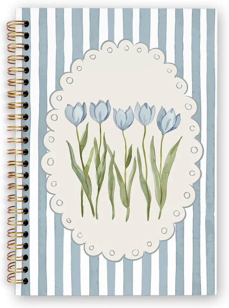 Cuaderno espiral Dvhdajed diseño floral azul tulipán 5.5x8.3 pulgadas