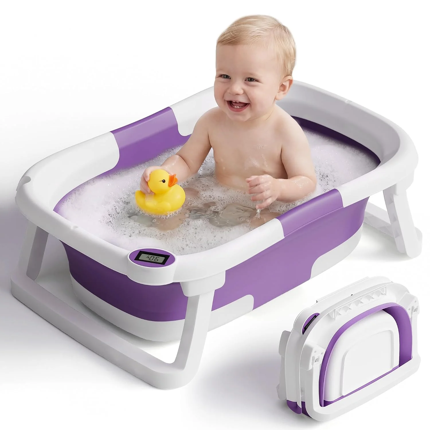 iBabyMax Bañera Plegable para Bebé con Termómetro 0 a 36 Meses Morada