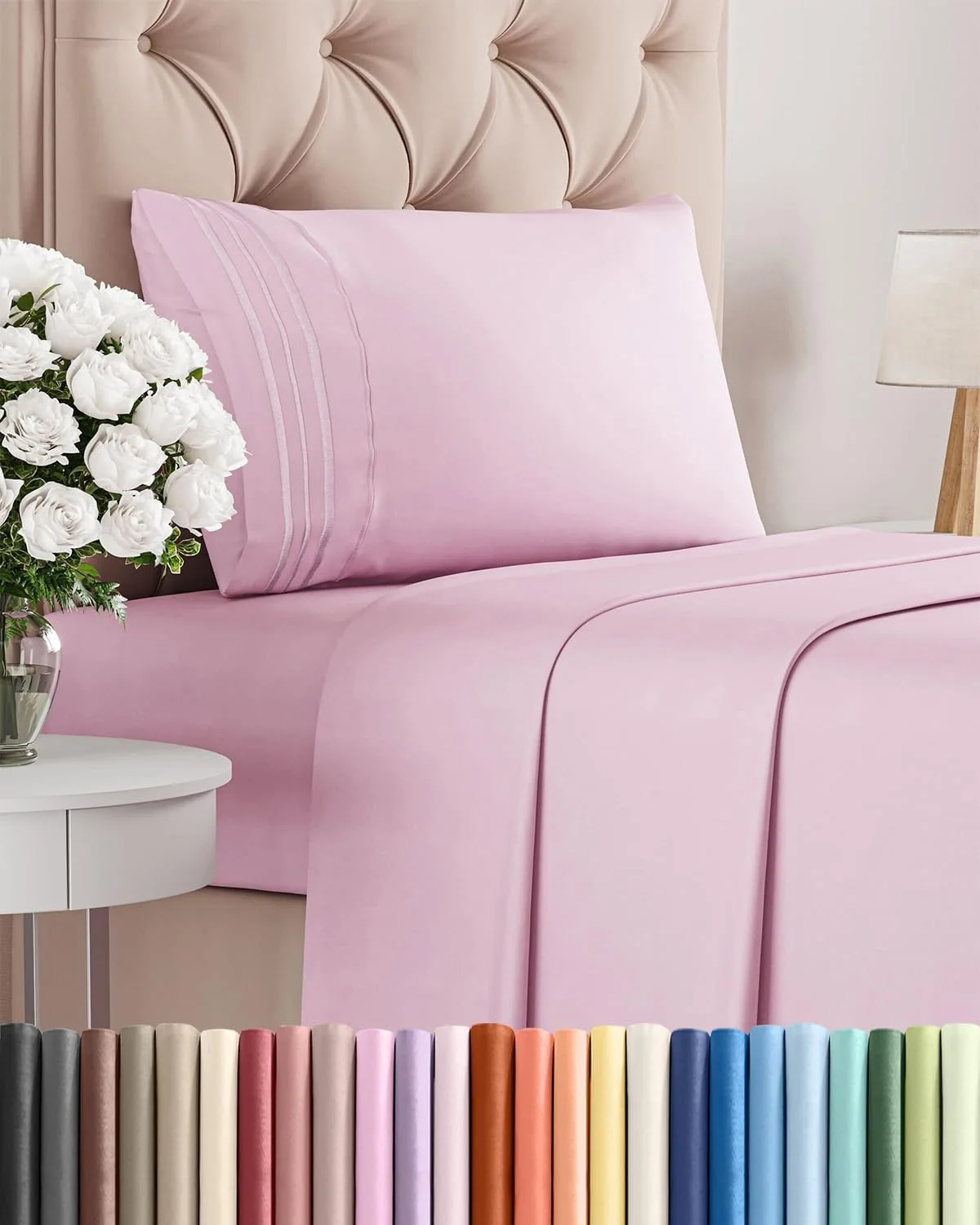 Twin Size 3 Piece Sheet Set - Breathable & Cooling Sheets - Light Pink
