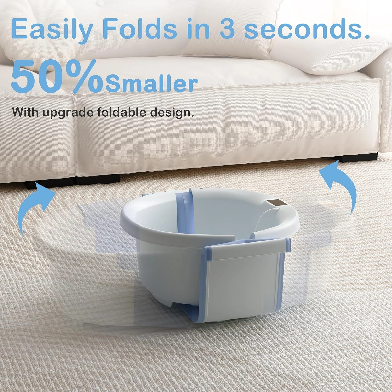 Spluvvly Bañera Plegable Grande para Bebé con Termómetro y Cojín Azul
