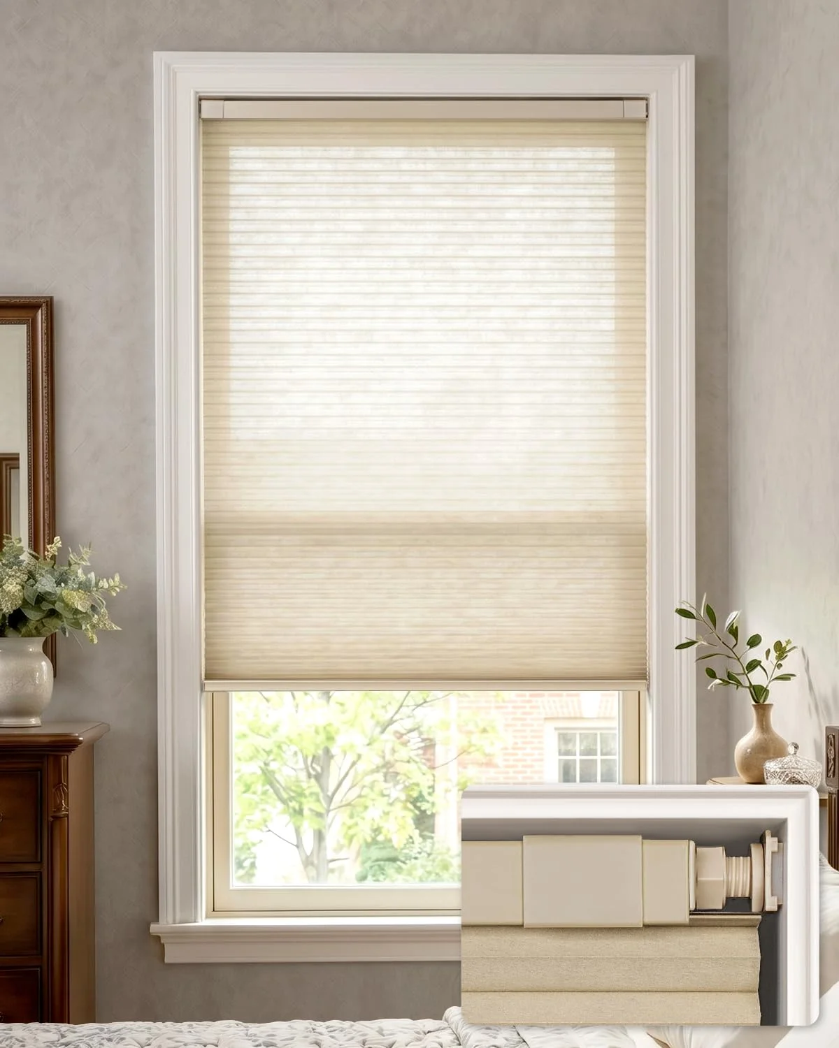 Persiana celular LazBlinds sin perforación 21" x 64" beige
