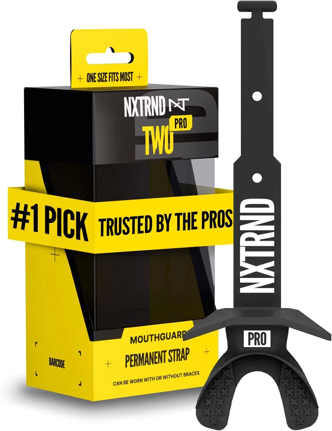 Protector bucal Nxtrnd Two Pro para fútbol americano con correa permanente, talla única para adultos y jóvenes, color negro