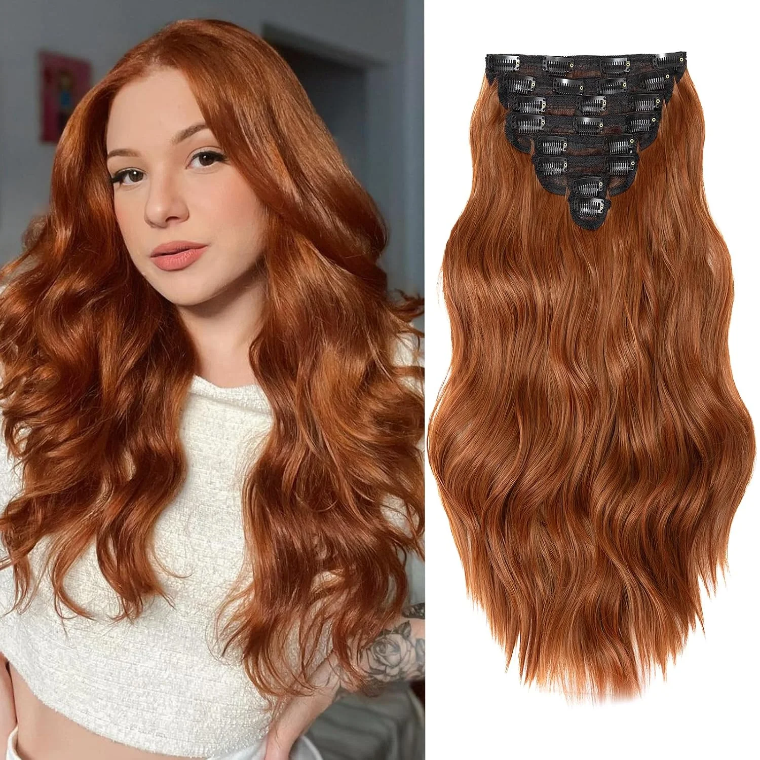 Extensiones de cabello clip in onduladas cobre 20 pulgadas 8 piezas VERNA