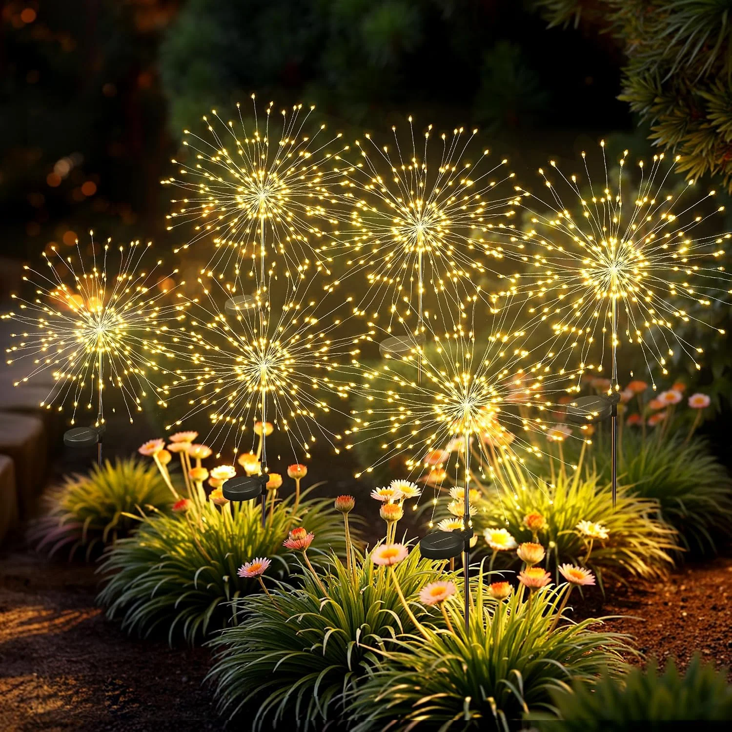 Estacas solares para jardín SUNCKET 6 piezas 120 LED luz blanca