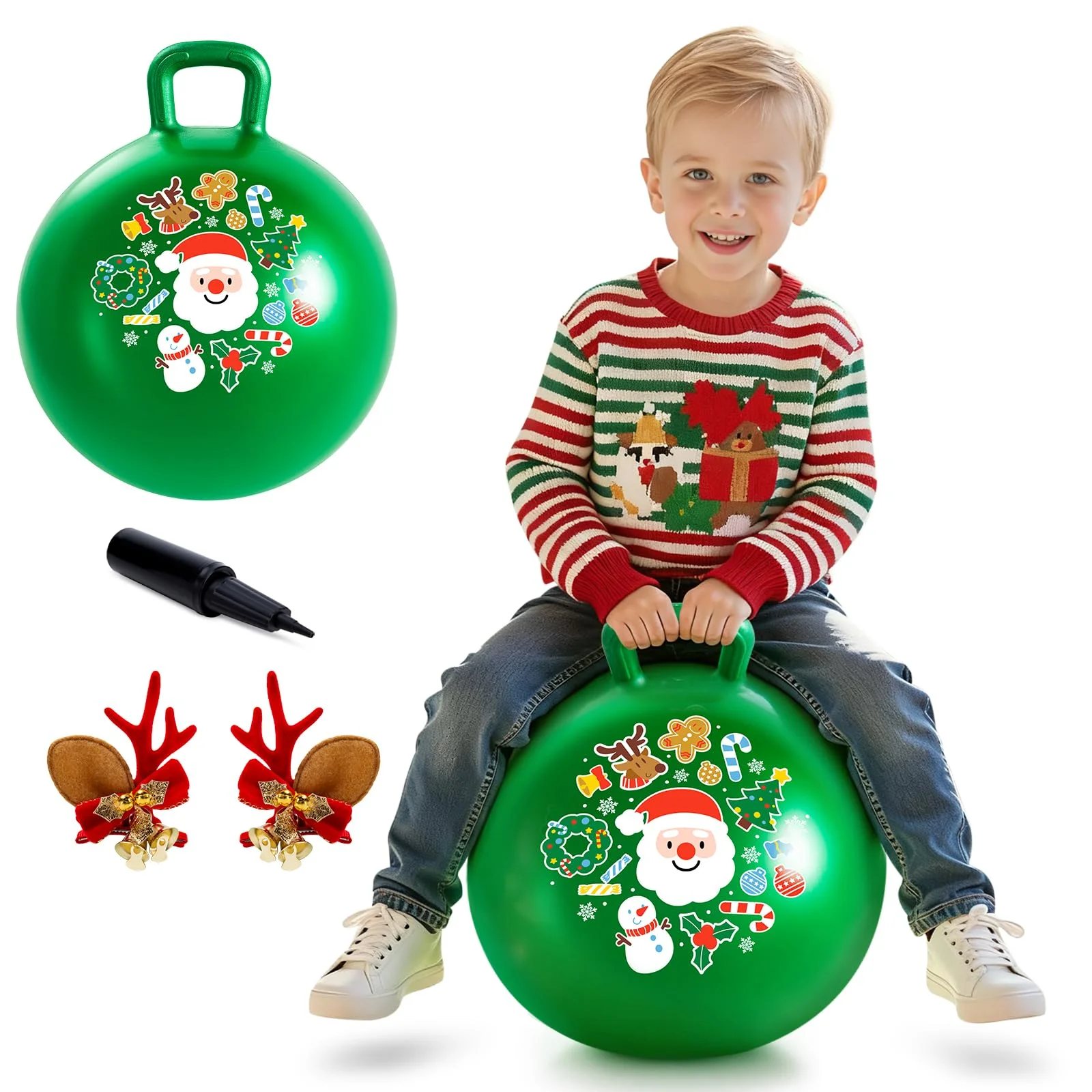Pelota saltarina Zoojoy verde 18 pulgadas con asa para niños