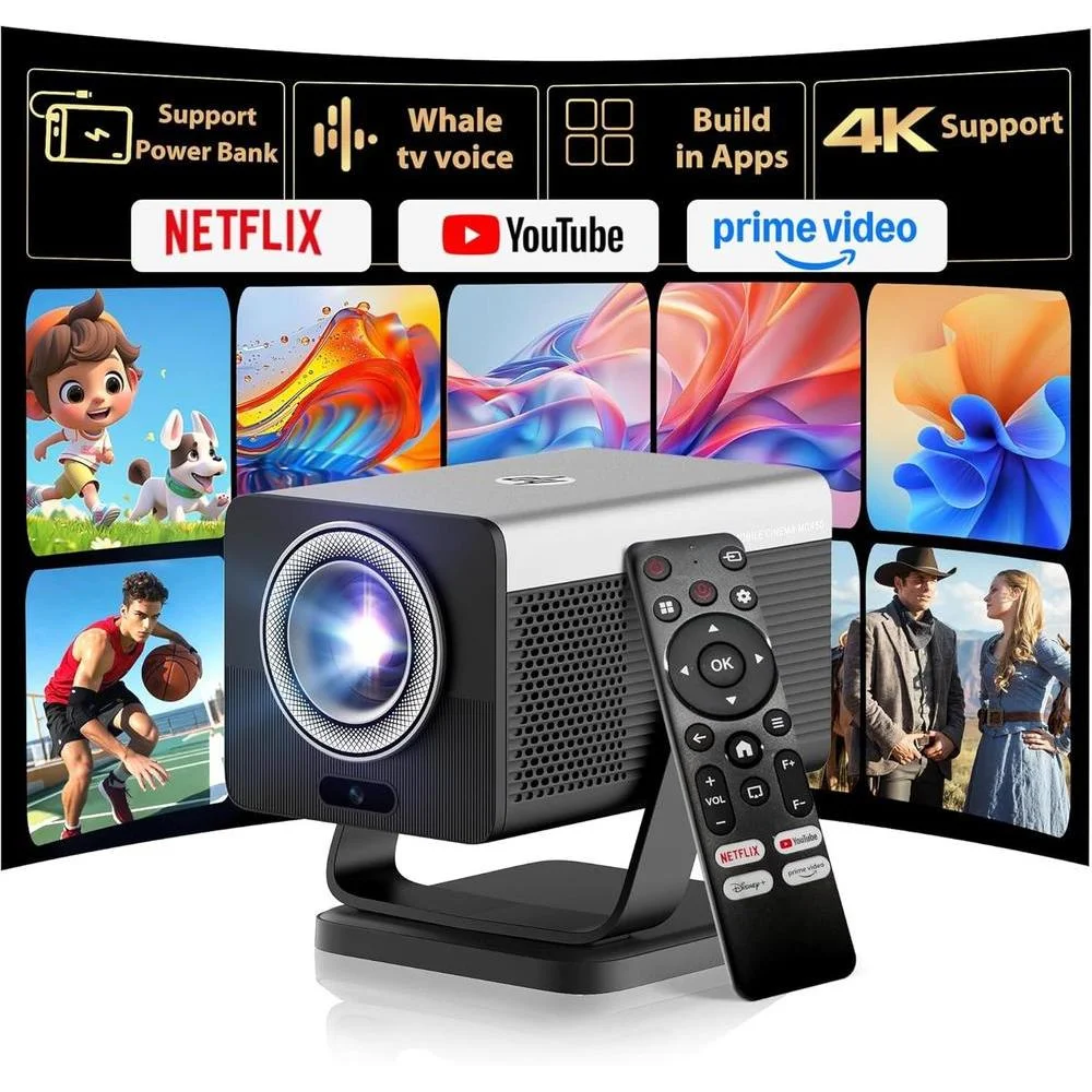 HP MC450 Mini proyector portátil inteligente con WiFi, Bluetooth, aplicaciones con licencia y soporte 4K, control de voz y USB-C