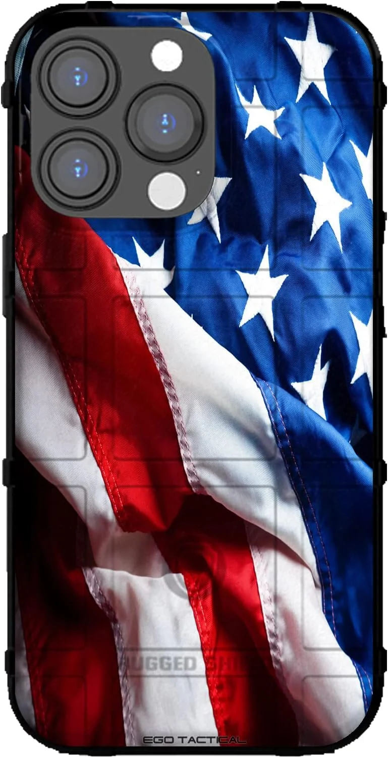 Funda para iPhone 14 Pro EGO TACTICAL Rugged Shield con bandera estadounidense