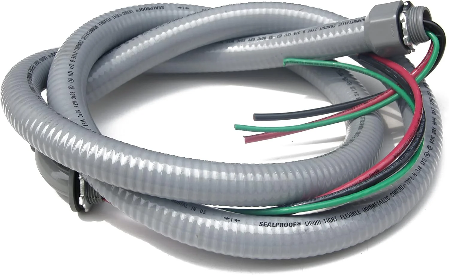 Sealproof Power Whip Assembly, 3/4-Inch x 6 Ft Nonmetallic Liquid Tight Flexible Electrical Conduit and 8 Gauge Wire Single Phase Preassembled A/C Hook-up Whip Kit, 3/4" Dia