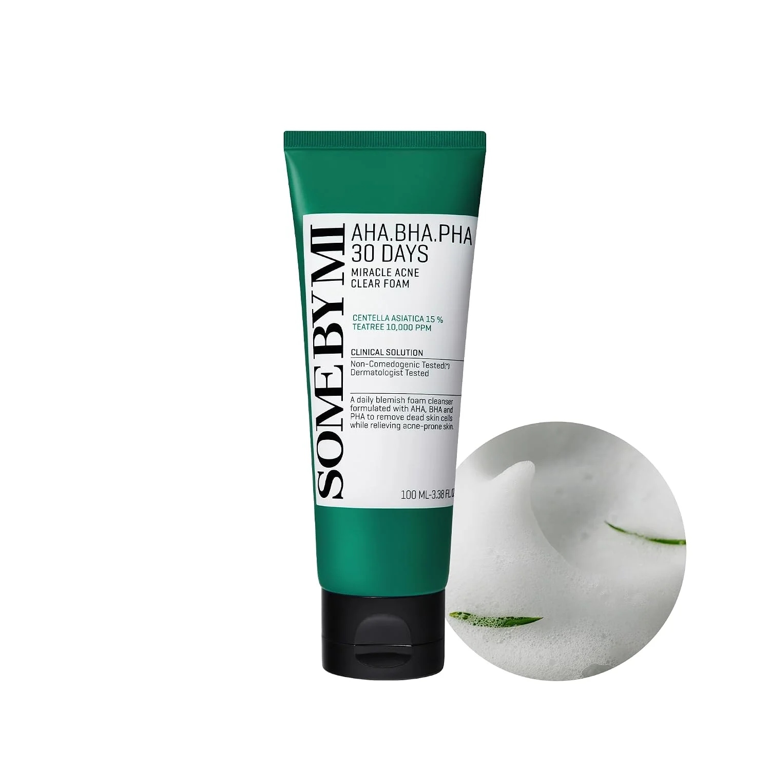 SOME BY MI AHA BHA PHA 30 Days Miracle Acne Clear Foam – 3.38oz, 100ml – Korean Acne Face Wash for Smooth & Clear Skin – Salicylic Acid Cleanser for Exfoliation & Sebum Control – Korean Skin Care