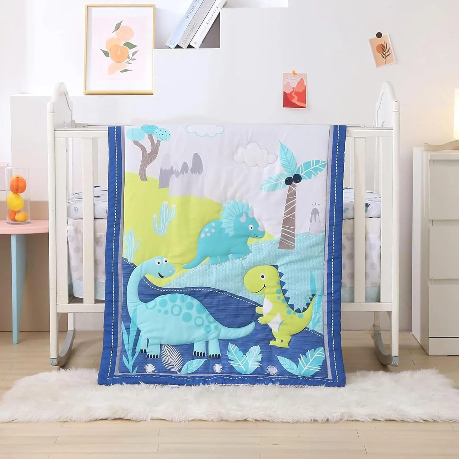 Set de cama para cuna Wowelife diseño dinosaurios azul 3 piezas