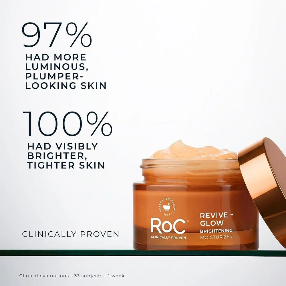 RoC Revive + Glow Hidratante Facial 10% Vitamina C Gel Antienvejecimiento Hipoalergénico Sin Aceite 50ml