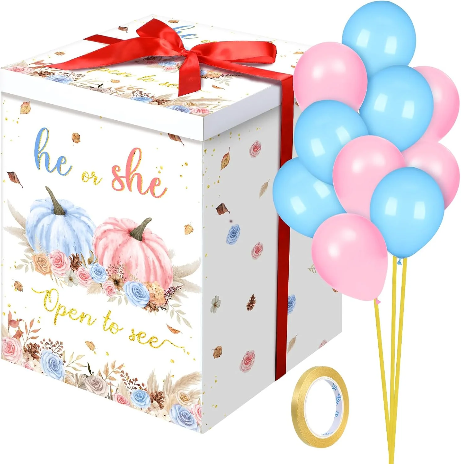 Caja de Revelación de Género Calabaza Hungdao con 10 Globos