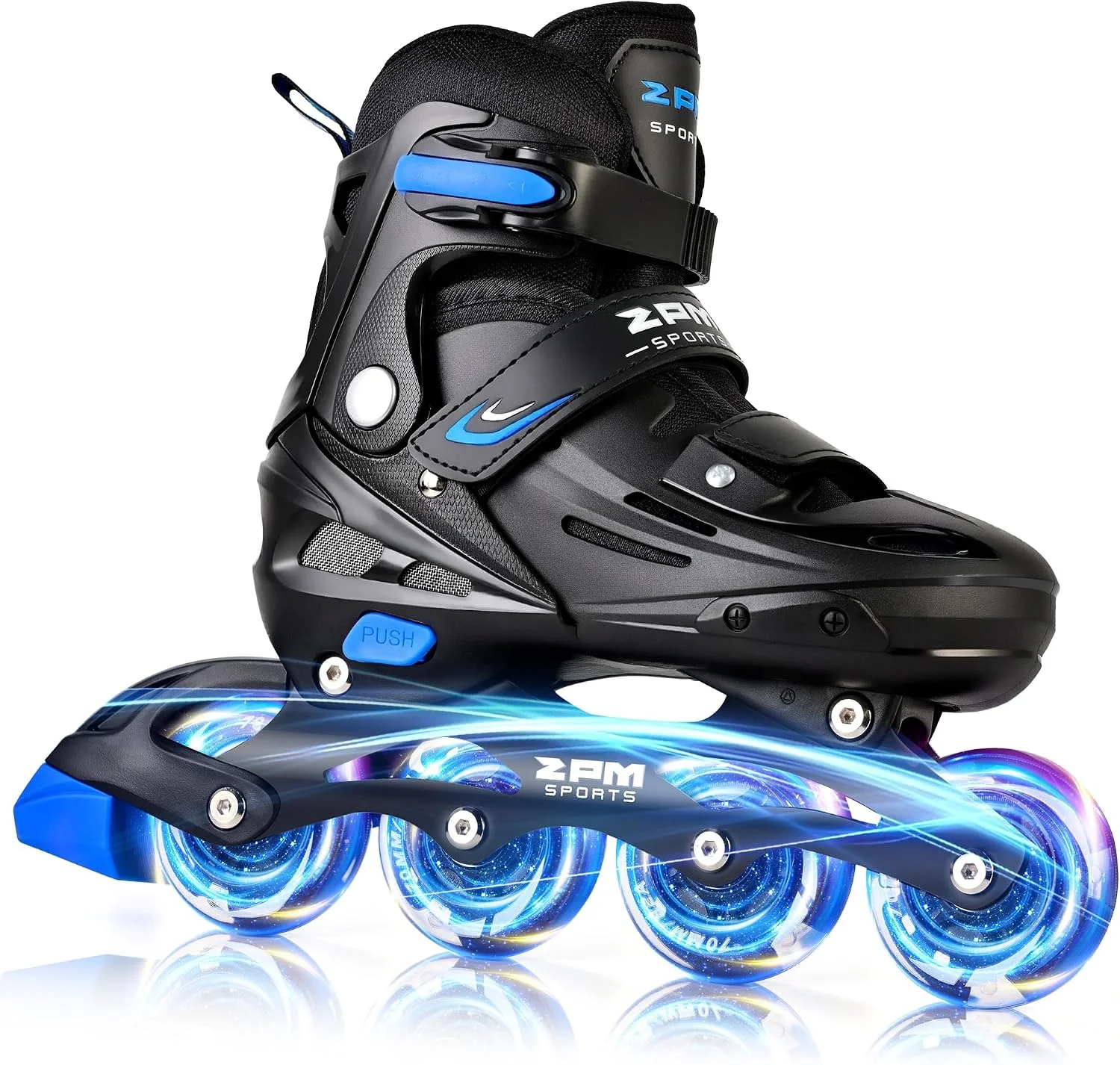 2PM SPORTS Adjustable Inline Skates Kids Boys Ages 5-8 8-12 4-6 6-12 10-12 with Light Up Wheels, Roller Skates Blades for Boys Beginner Youth Indoor Outdoor Size 11C 1 2 3 4 5 6 7 Black Blue