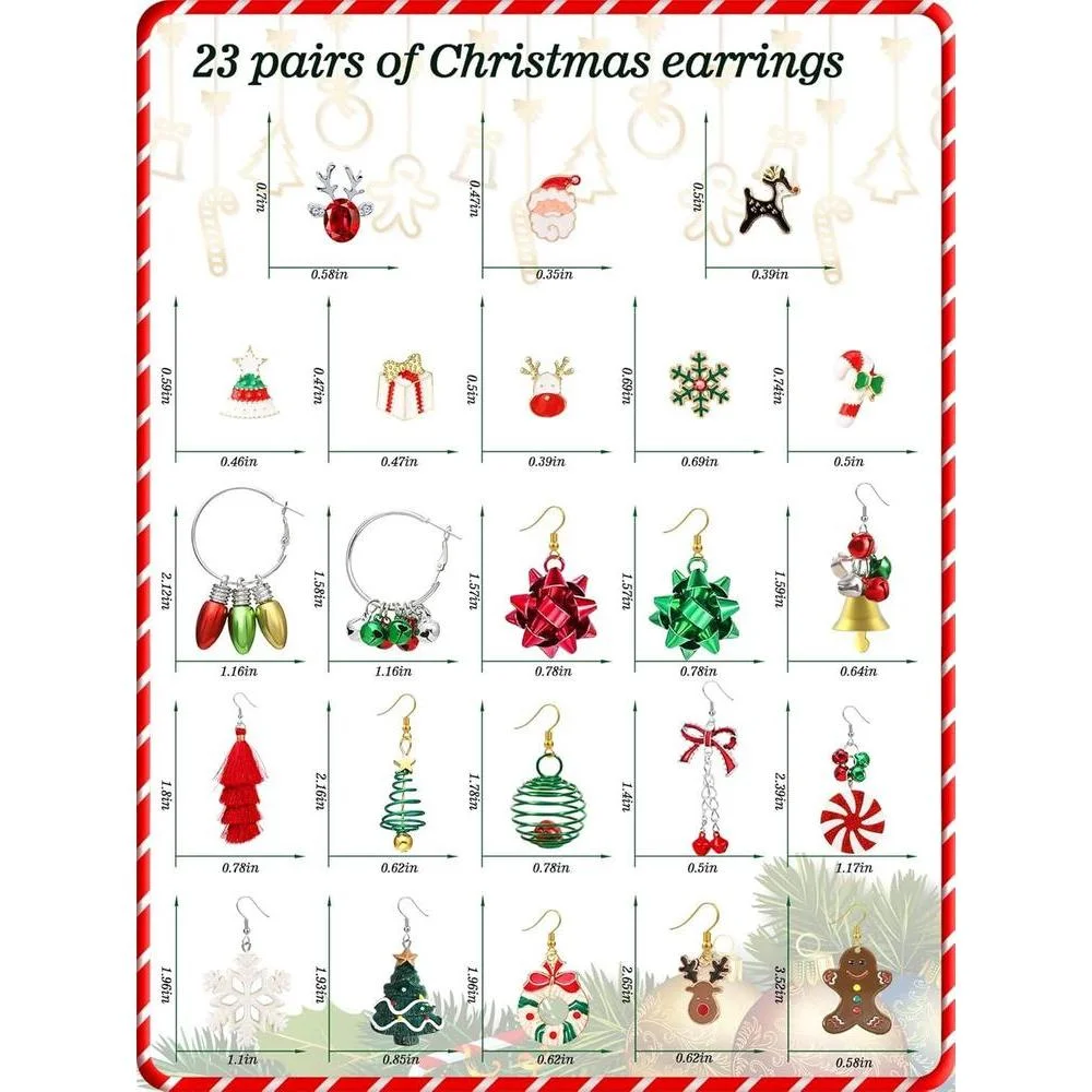 Conjunto de 23 aretes navideños para mujer: árboles, copos, campanas, diseño llamativo, perfecto para regalos