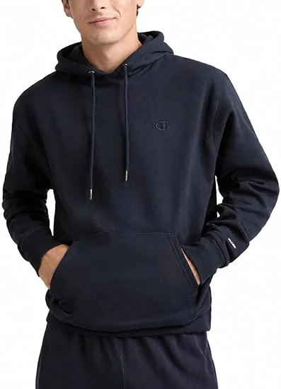 Champion Men's Powerblend Pullover Hoodie, Standard Fit, Midweight Fleece, Deep Navy, Large