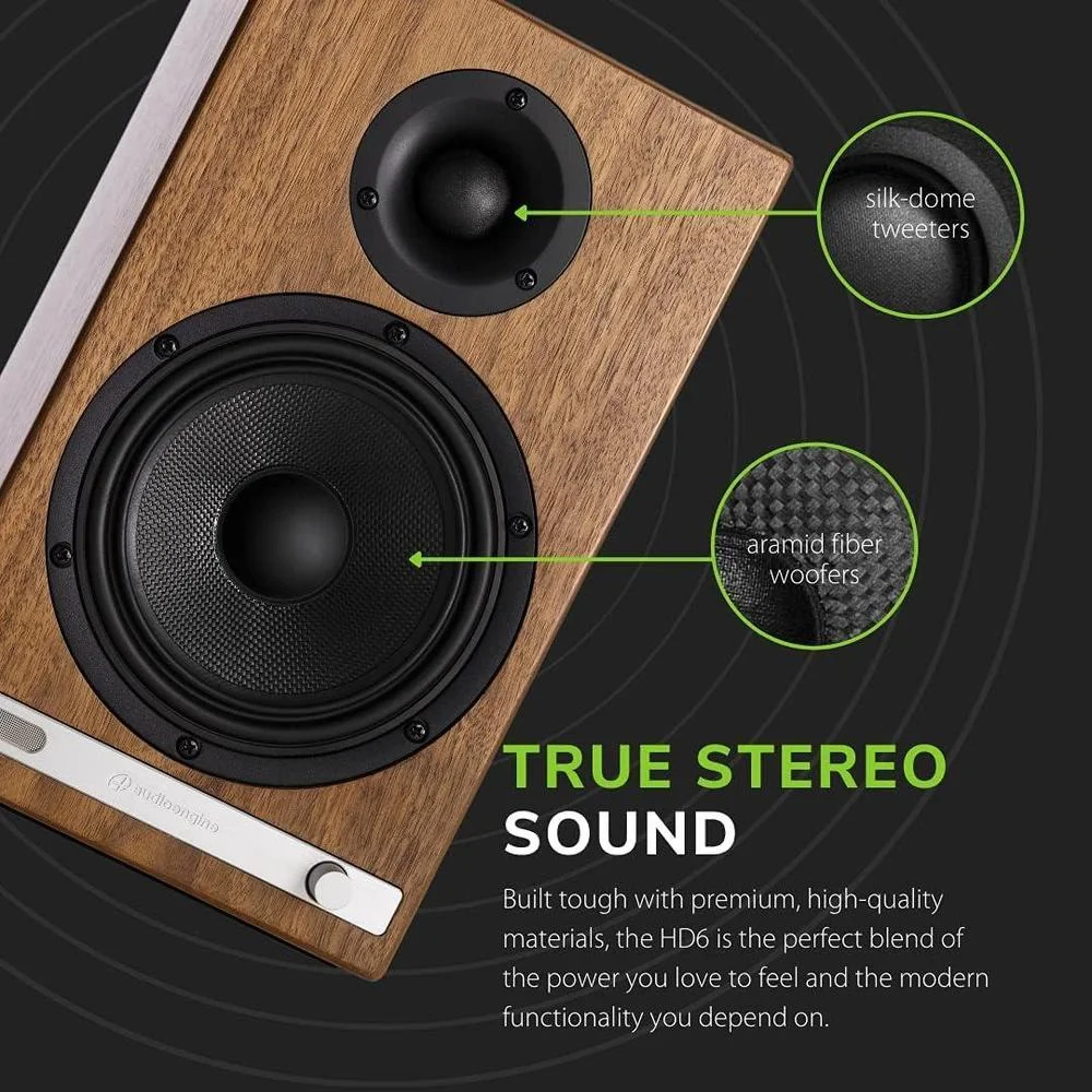 Altavoces de Estantería HD6 Premium con Bluetooth 5.0, AptX HD y DAC de 24 bits en Chapa de Madera Real