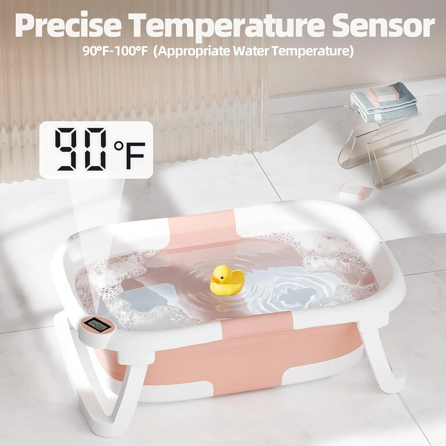 iBabyMax Bañera Plegable para Bebé con Termómetro 0 a 36 Meses Rosada