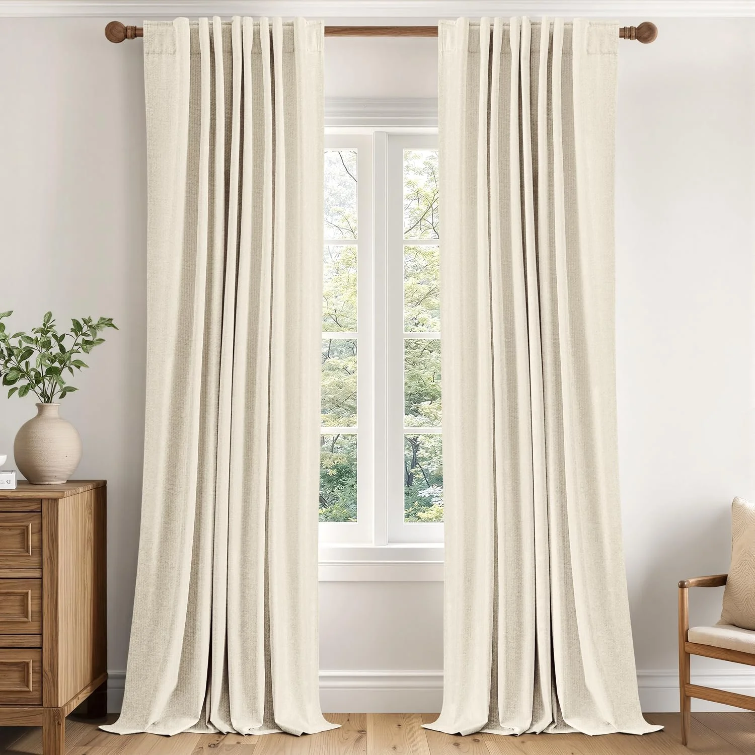 Cortina de tela Miulee 100% blackout lino 40 x 96 pulgadas beige