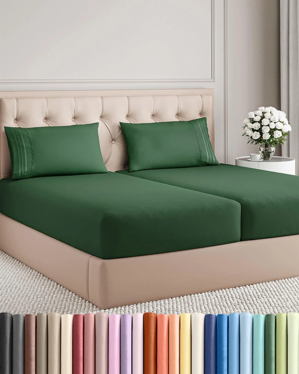 Juego de sábanas Split King 5 piezas microfibra verde esmeralda