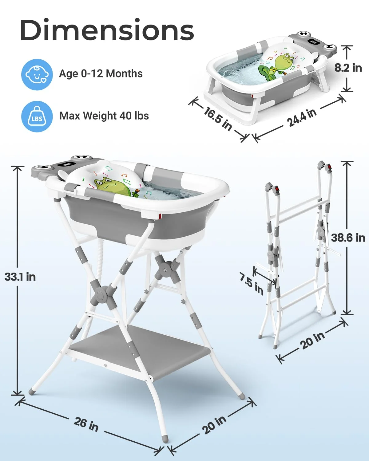BUNWAG Bañera 2 en 1 con Soporte Plegable de Altura Ergonómica