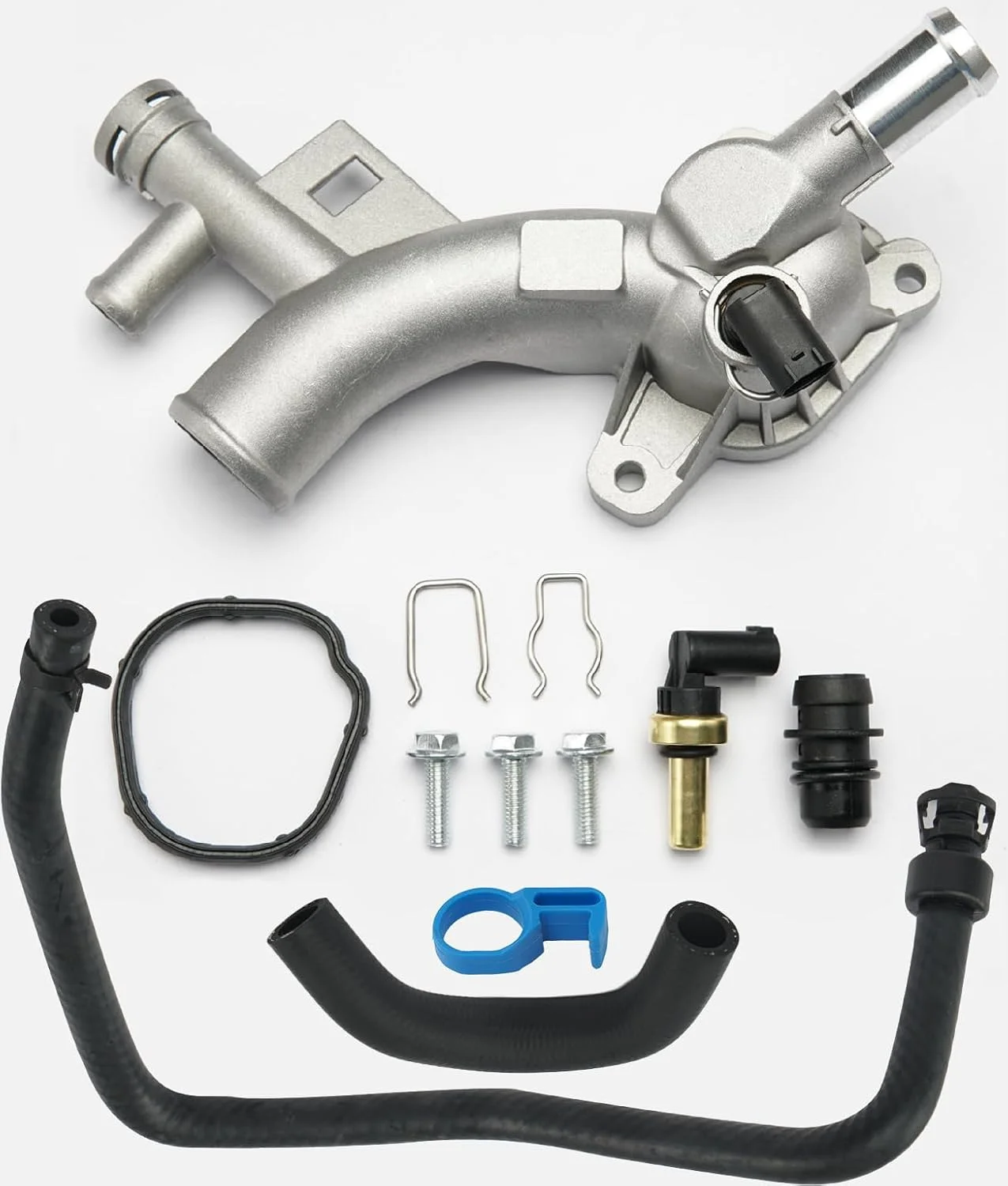Aluminum Engine Coolant Housing Water Outlet Kit with Inlet Hose and Oil Cooler Hose Compatible with 2011-2021 Chevy Cruze Sonic Trax, Buick Encore 1.4L Replaces 25193922, 902-846, 13251447, 55596898