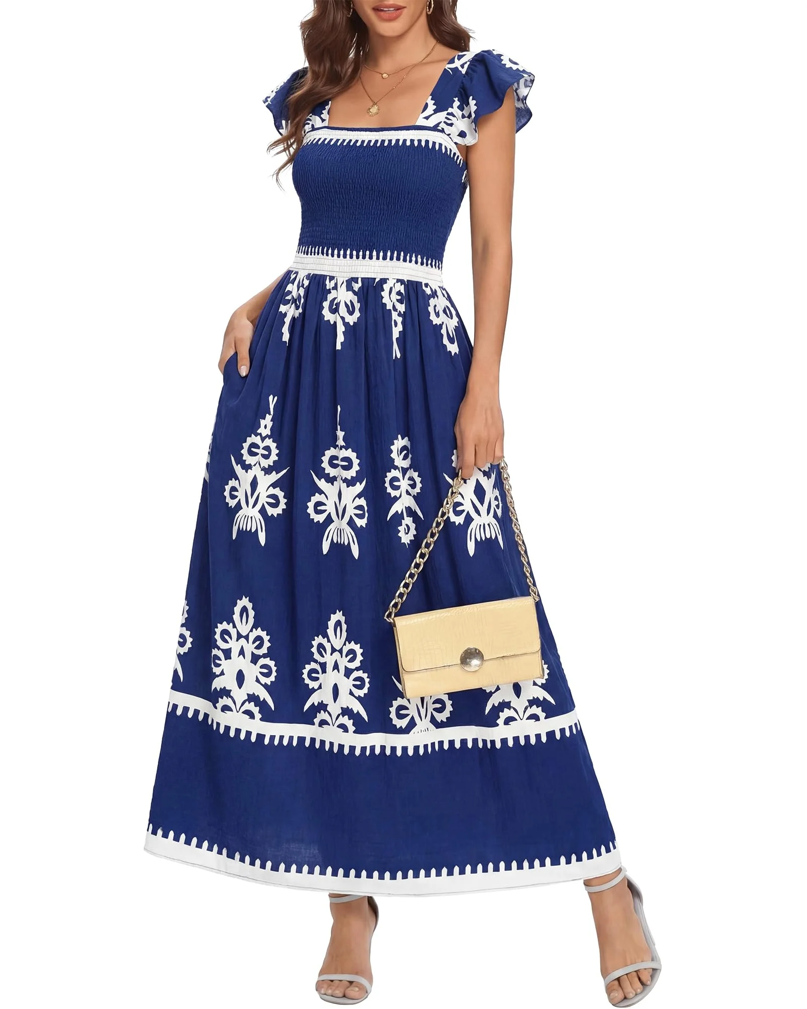 Vestido Maxi Boho BTFBM Cuadrado Floral Sin Mangas