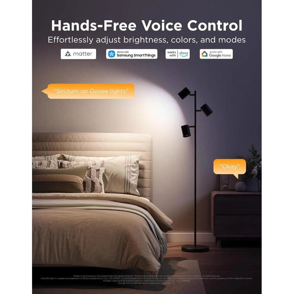 Lámpara de pie Govee con tecnología LuminBlend, 3 luces giratorias, 64 escenas dinámicas y sincronización de música, compatible con Matter